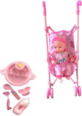 

Bestie Toys My First Baby Doll Stroller - Soft Body Talking Baby Doll Included Fun Play Set for Babies Infants Toddlers Girls Kids(Multicolor)