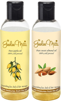 

Geeleemitti Pure Jojoba Carrier Oil & Pure Almond Oil for Skin, Hair and to be diluted with Essential Oils Combo Pack of 2 Hair Oil(100 ml)