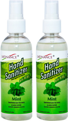 

Satinance Mint Hand Sanitizer With Moisturizer 100ml - Pack of 2 - Kills 99.99% of the most common Germs(200 ml, Pump Dispenser, Pack of 2)
