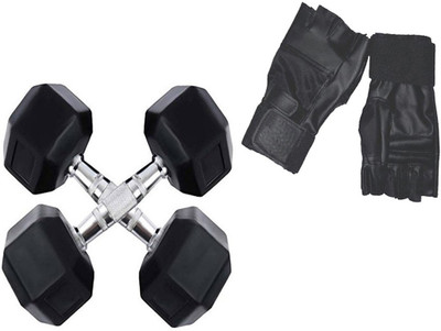 

StepInnStore ''HI-QUALITY COMBO'' 4*KG (2*KG EACH) HEXAGONAL DUMBBELLS WITH LEATHER GYM GLOVES Gym & Fitness Kit