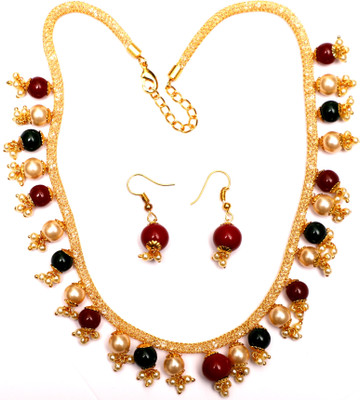 VSASA Metal Gold-plated White, Maroon, Black Jewellery Set(Pack of 1)