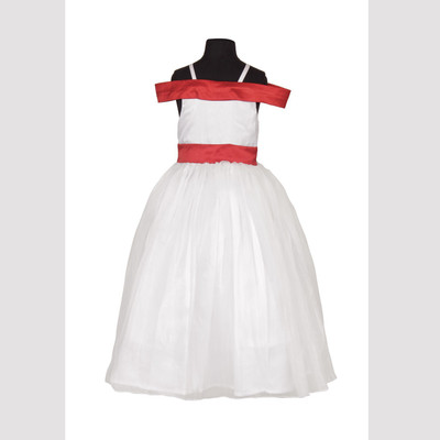 

Samsara Couture Girls Maxi/Full Length Party Dress(White, Sleeveless, White & red