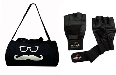 

Star X Sports Black Leather Gym Gloves with Gym Bag Fitness Gym Combo. Gym & Fitness Kit