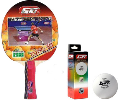 

GKI Kung Fu Table Tennis Combo Set (Kung Fu Table Tennis Racquet + Premium 3 Star 40 Table Tennis Ball, Box of 3 - White) Table Tennis Kit