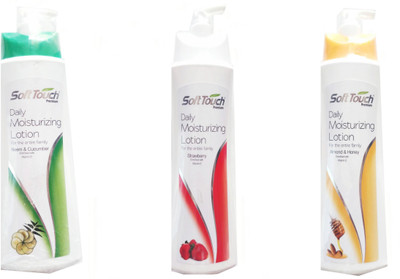 

Soft Touch Daily Moisturizing Lotion-Almond & Honey AND Strawberry AND Neem & Cucumber Enriched With Vitamin E.(500 ml)