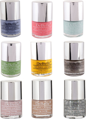 

DeBelle Nail Polish Combo offer kit of 9 (Purple,Baby Pink,Mint Blue,Pastel Green,Yellow,Glitter,Pastel Purple,Light Brown,Shimmer Top Coat) Gift for girls(Pack of 9)