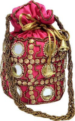 

Filora Women's Ethnic Rajasthani Silk Potli Bag Potli(Pink)