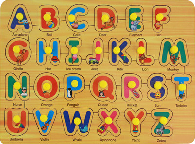 

Miss & Chief Wooden Puzzle ABCD Alphabet with Object Tray with Knobs | Pre-School Game Toys | Wooden Tray | Learning Tray For Kids | Non-Toxic- Multicolour(26 Pieces)