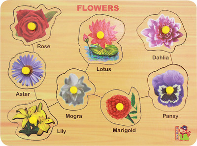 

Miss & Chief Wooden Puzzle Flower Characters Tray with Knobs | Pre-School Game Toys | Wooden Tray | Learning Tray For Kids | Non-Toxic- Multicolour(8 Pieces)