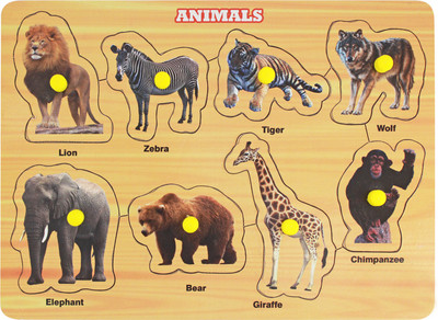 

Miss & Chief Wooden Puzzle Animal Characters Tray with Knobs | Pre-School Game Toys | Wooden Tray | Learning Tray For Kids | Non-Toxic- Multicolour(8 Pieces)