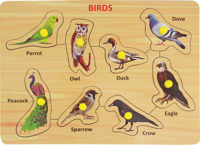 

Miss & Chief Wooden Puzzle Birds Characters Tray with Knobs | Pre-School Game Toys | Wooden Tray | Learning Tray For Kids | Non-Toxic- Multicolour(8 Pieces)