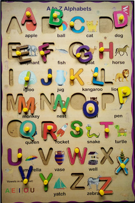 WISSEN Wooden Capital Alphabets knob Puzzle Tray(1 Pieces)