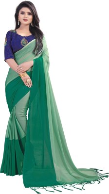 3Buddy Fashion Color Block, Solid/Plain Daily Wear Chiffon Saree(Green)