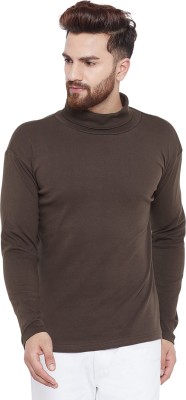 HYPERNATION Solid Men High Neck Brown T-Shirt