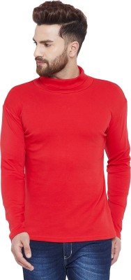 HYPERNATION Solid Men High Neck Red T-Shirt