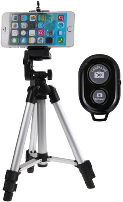 

Belphegor Tripod-3110 Portable Adjustable Aluminum Lightweight Camera Stand With Three-Dimensional Head with Wireless Button Tripod(Silver, Supports Up to 1000 g)