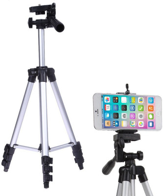 

techobucks Tripod-3110 Portable Adjustable Aluminium High Quality Lightweight 41 inches long Camera Stand Tripod With Three-Dimensional Head & Quick Release Plate For Video Cameras, Dslr and Mobile Phones Tripod(Silver, Black, Supports Up to 1500 g)