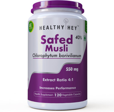 

HealthyHey Nutrition Safed Musli Extract 40% Saponins Extact 4:1, 120 Vegetable Capsules(550 mg)