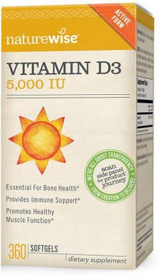 Naturewise Vitamin D3 5,000 IU for Muscle Function, Bone Health & Immune Support, 360 count(360 No)