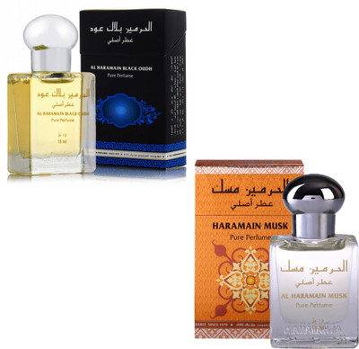 Al Haramain Black Oudh & Musk Fragrance Roll on Attar Combo Pack of 2 - 2 x 15 ml Floral Attar(Floral)