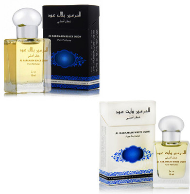 

Al Haramain Black Oudh & White Oudh Fragrance Roll on Attar Combo Pack of 2 - 2 x 15 ml Floral Attar(Floral)