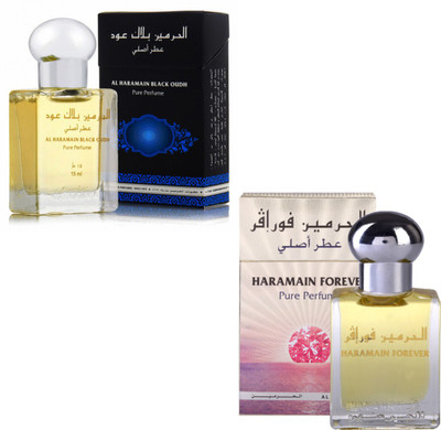 

Al Haramain Black Oudh & Forever Fragrance Roll on Attar Combo Pack of 2 - 2 x 15 ml Floral Attar(Floral)