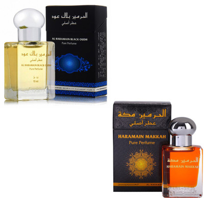 

Al Haramain Black Oudh & Makkah Fragrance Roll on Attar Combo Pack of 2 - 2 x 15 ml Floral Attar(Floral)