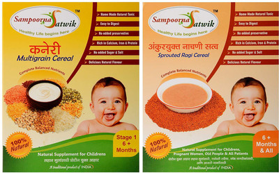 

sampoorna satwik Multigrain Cereal Stage - 1 and Sprouted Ragi Cereal, 400 Grams (Combo of 2),Homemade, natural Cereal(400 g, Pack of 2, 1)