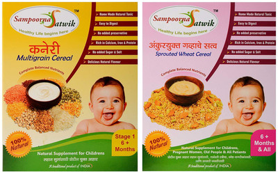 

sampoorna satwik Multigrain Cereal Stage-1 and Sprouted Wheat Cereal, Homemade, Natural Cereal Cereal(400 g, Pack of 2, 1)