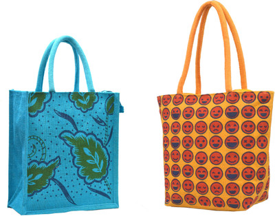 

AGGDA Waterproof Jute Smiley Printed pack of 2 Waterproof Multipurpose Bag(Multicolor, 16 L)