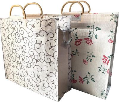 

Saisan Large Capacity with Zipper Chain Shopping Bag/Grocery Bag/Vegetable Bag for Everyday Use - 2 pack Multipurpose Bag(White, 12 L)