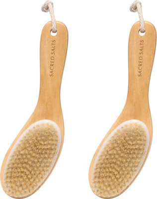 

Sacred Salts Wooden Bath Brush for Dry Brushing | Natural Boar Bristles with Contoure Angled Wooden Handle | Dry Brushing Removes Dead Skin & Stimulates Blood Circulation- Set of 2