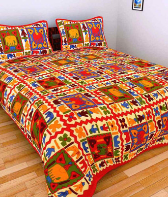 UNIQCHOICE 120 TC Cotton Double Printed Flat Bedsheet(Pack of 1, Red)