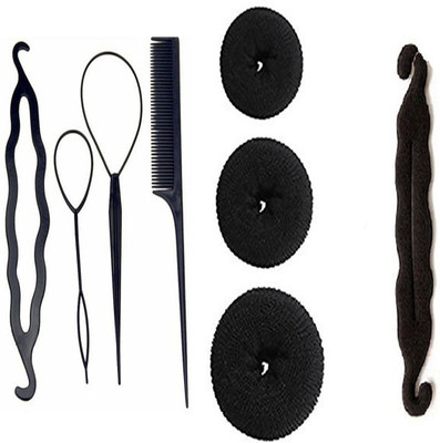 

JAGTEK Hair Combo Set of 8pcs , 3pcs pcs Hair Donut Bun maker , 4pcs Hair DIY Kit Braid Tools , 1 JUDA bun maker(Set of 8)