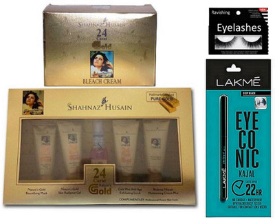 

ravishing Eyelashes, - facial kit & bleach cream gold & deep black kajal(Set of 4)