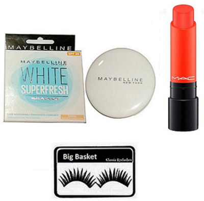 

big Basket Eyelashas, Maybilline Superfresh Compact, Mac Liptensity Lipstick(Set of 3)