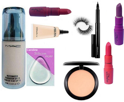 

caroline Silicon Puff, Matchmaster Foundation, Compact, Pen Eyeliner Eyelashes, Select Cover-Up Concealer & Giambattista Valli 3 different shades Lipstick(Set of 10)