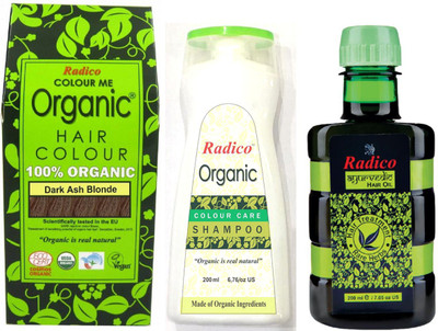 

Radico 100% Organic Dark Ash Blonde Powder With Organic Colour Care Shampoo (200 ml) and Ayurvedic Hair Oil (200ml)(Set of 3)