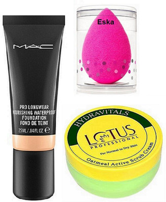 

eska Sponge puff, pro longwear foundation & oatmeal active scrub cream(Set of 3)