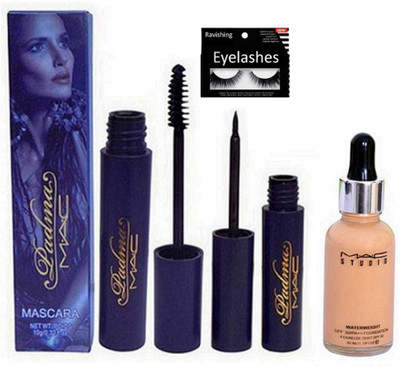 

ravishing Eyelashes, Mac Studio Waterweight Foundation, Padma Eyeliner & Mascara(Set of 4)