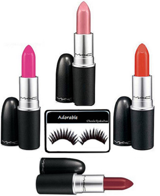 

Adorable Eyelashes, Mac Long Lasting Matte Finish Lipstick Set Of 4(Set of 5)