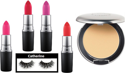 

catherine eyelashes, Mac finish matte lipstick pack of 4, studio perfect compact(Set of 6)