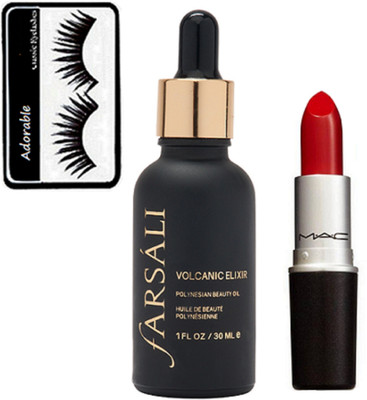 

Adorable eyelashes , Elixir Face Serum & mac long lasting lipstick(Set of 3)