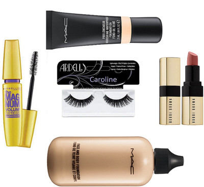 

caroline Eyelashes, Mac face and body foundation, Pro long wear Nourishing foundation, Bobbi Brown New Shade Lipstick & Maybelline The Mag Num Volum Express Mascara(Set of 5)