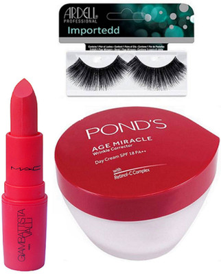 

Importedd eyelashes, mac giambattista lipstick & pond's age miracle day cream (Set of 3)(Set of 3)