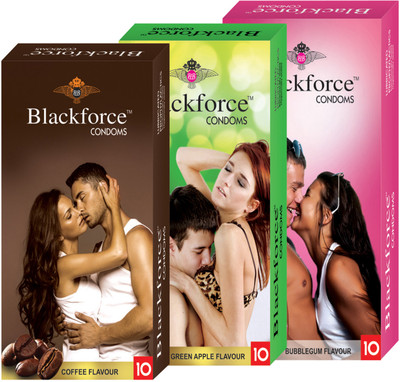 BLACKFORCE COFFEE,GREEN APPLE AND BUBBLEGUM 30 PCS IN 3 PACK (COMBO) EXTRA DOTTED Condom(10S)