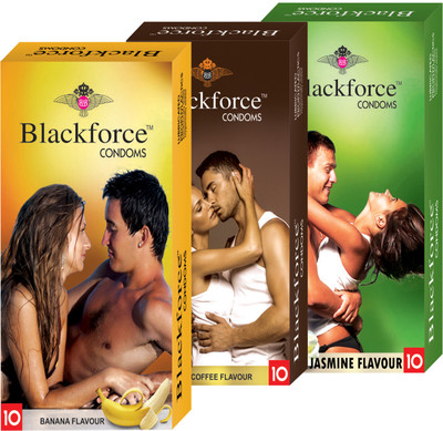 BLACKFORCE BANANA,COFFEE AND JASMINE 30 PCS IN 3 PACK (COMBO) EXTRA DOTTED Condom(Set of 3, 10S)