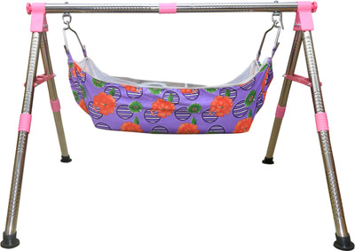 

malani Stainless Steel Indian Style Ghodiyu Born Baby Sleep Swing Cradle pink(Silver)