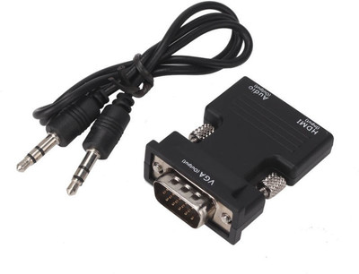 microware AUX Cable 0.5 m HDMI Female To VGA Male Converter Adapter 1080P Stereo Audio Output(Compatible with computer, Black)