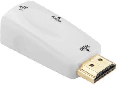 microware HDMI Adapter 0.005 m HDMI to VGA Converter HDMI2VGA Connector Adapter + Audio Cable For PC Computer Laptop Desktop Tablet(Compatible with Computer, White)